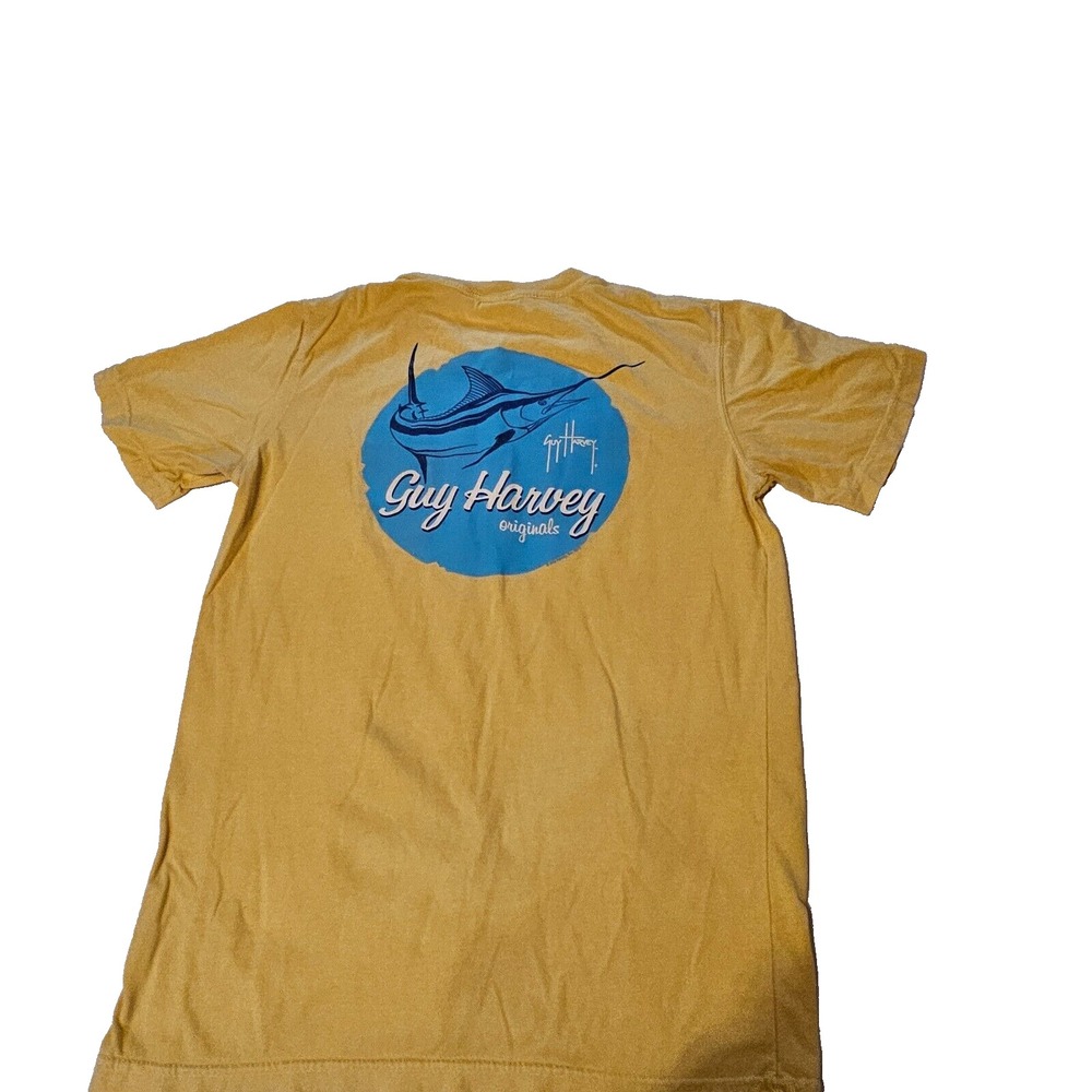Guy Harvey Vintage Yellow Pocket T-Shirt Mens Small Bluewater Fishing Graphic